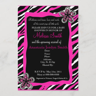 Zebra Print Baby Shower Invitation - Hot Pink