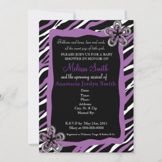 Zebra Print Baby Shower Invitation - Purple