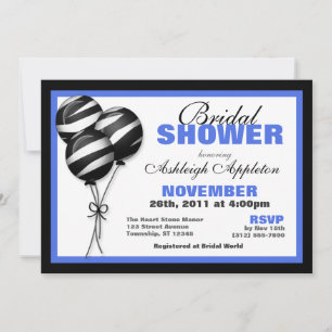 Zebra Print Balloons Blue Bridal Shower Invitation