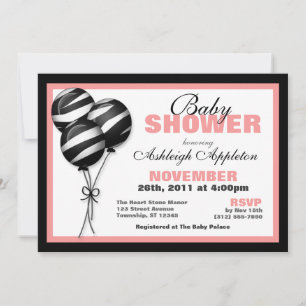 Zebra Print Balloons Pink Baby Shower Invitations