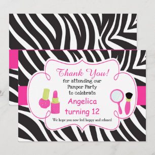 Zebra print birthday Pamper Party Thank You Card