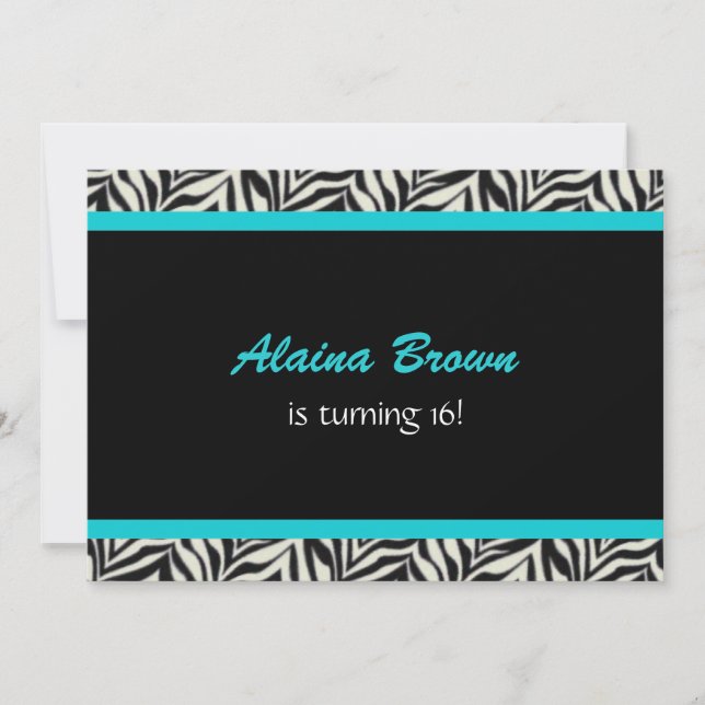 Zebra Print Birthday Party Invitations (Front)