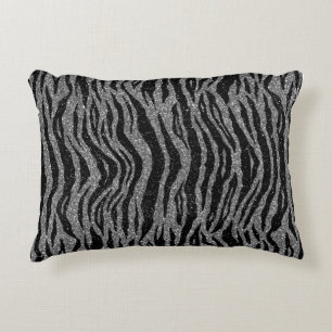 Zebra Print Black and Grey Silver Accent Pillow
