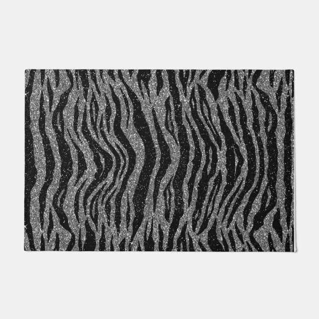 Zebra Print Black and Grey Silver Doormat (Front)