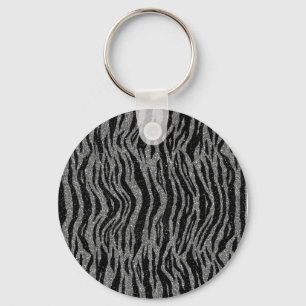 Zebra Print Black and Grey Silver Keychain