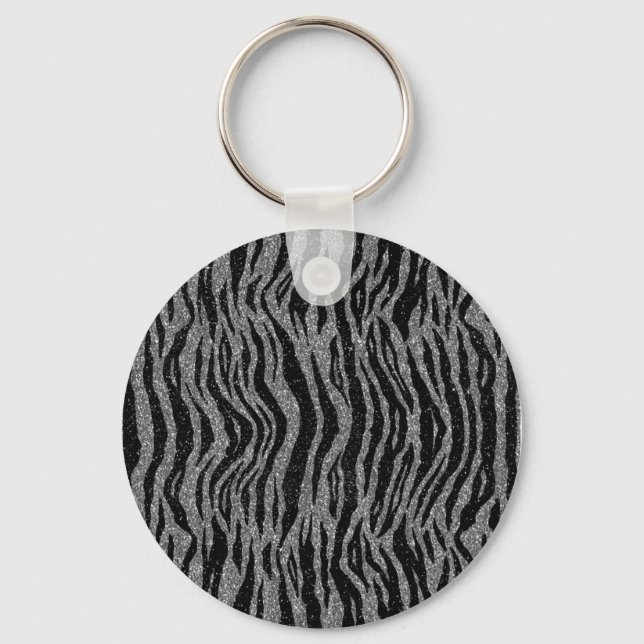 Zebra Print Black and Grey Silver Keychain (Front)