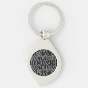 Zebra Print Black and Grey Silver Keychain