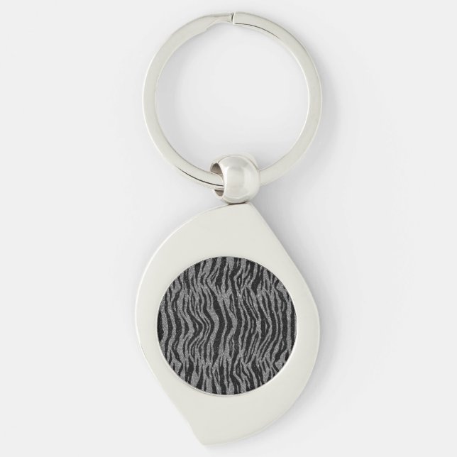 Zebra Print Black and Grey Silver Keychain (Front)