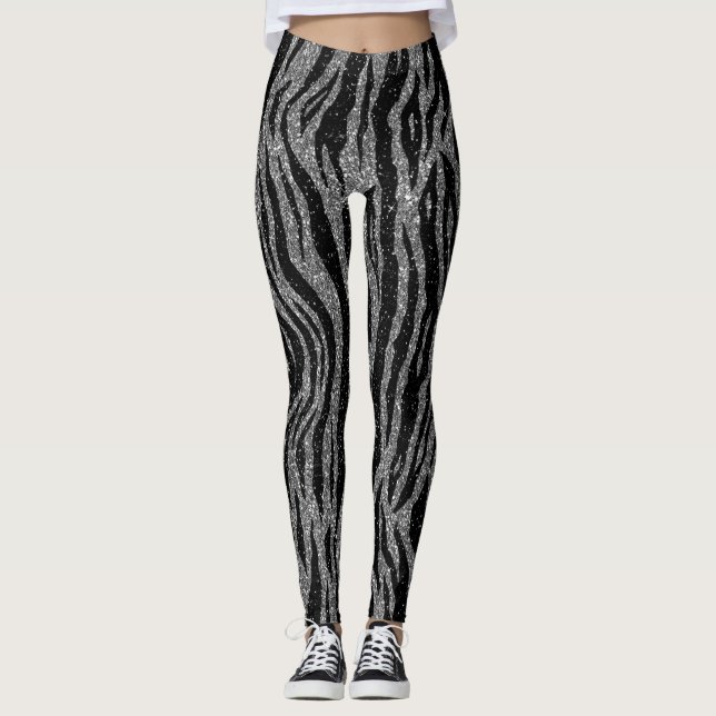 Zebra Print Black and Grey Silver Leggings (Front)