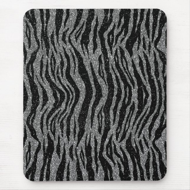 Zebra Print Black and Grey Silver Mouse Pad (Front)
