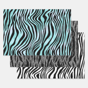 Zebra Print Black and Teal Turquoise and White Wrapping Paper Sheet