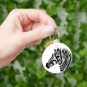 Zebra Print Black and White Stripes Keychain