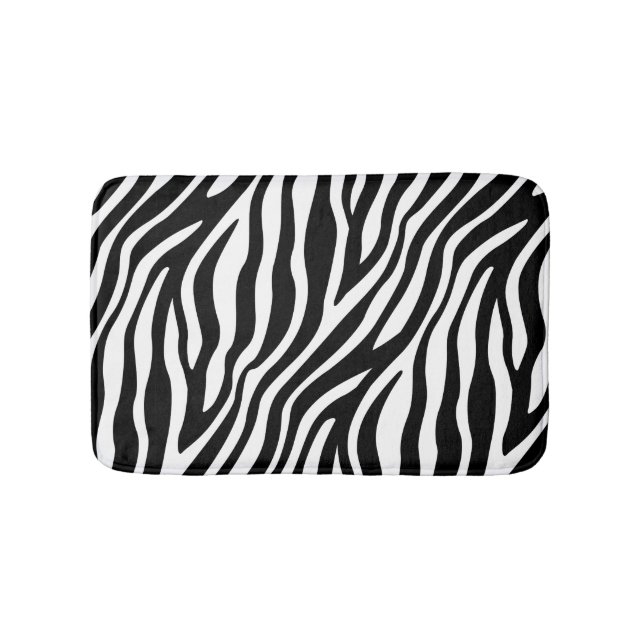Zebra Print Black And White Stripes Pattern Bath Mat (Front)