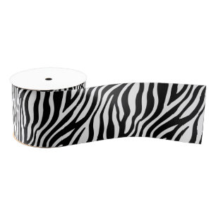 Zebra Print Black And White Stripes Pattern Grosgrain Ribbon