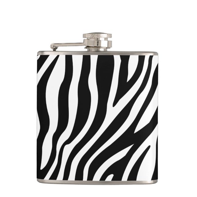 Zebra Print Black And White Stripes Pattern Hip Flask (Front)