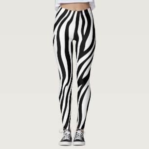 Zebra Print Black And White Stripes Pattern Leggings