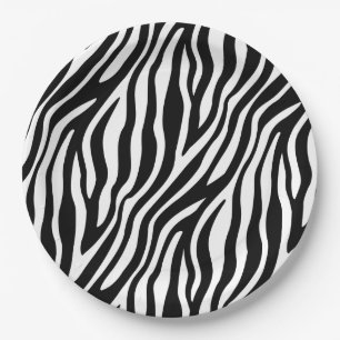 Zebra Print Black And White Stripes Pattern Paper Plate