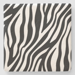 Zebra Print Black And White Stripes Pattern Stone Coaster