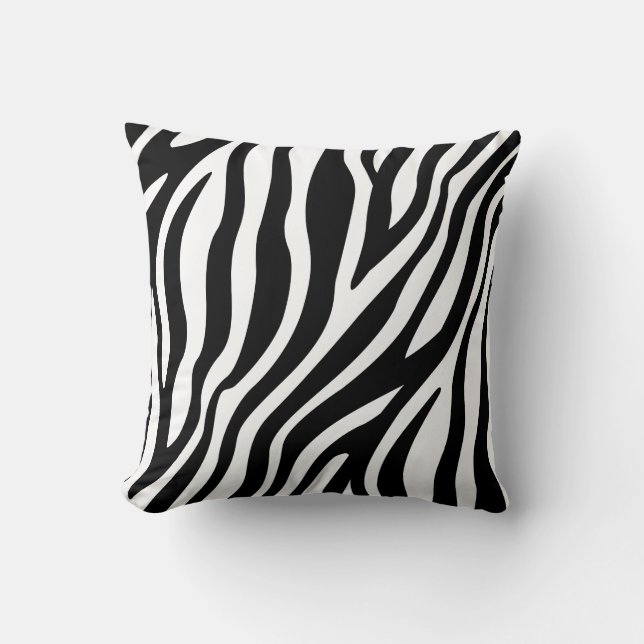 Zebra Print Black And White Stripes Pattern Throw Pillow (Front)