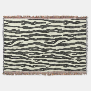 Zebra Print Black Beige Distressed Vintage Animal Throw Blanket