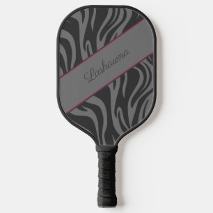 Zebra Print Black, Grey, Hot Pink Personalized Pickleball Paddle