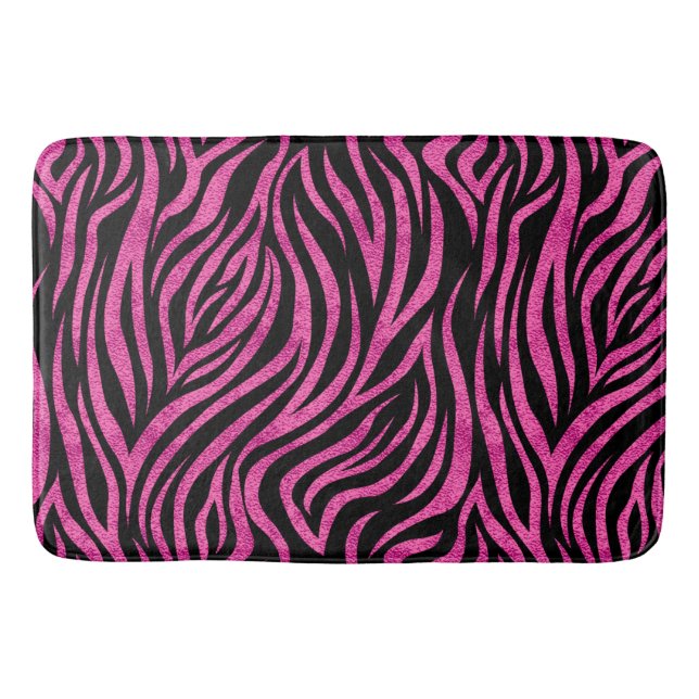 Zebra Print Black Hot Pink Bath Mat (Front)