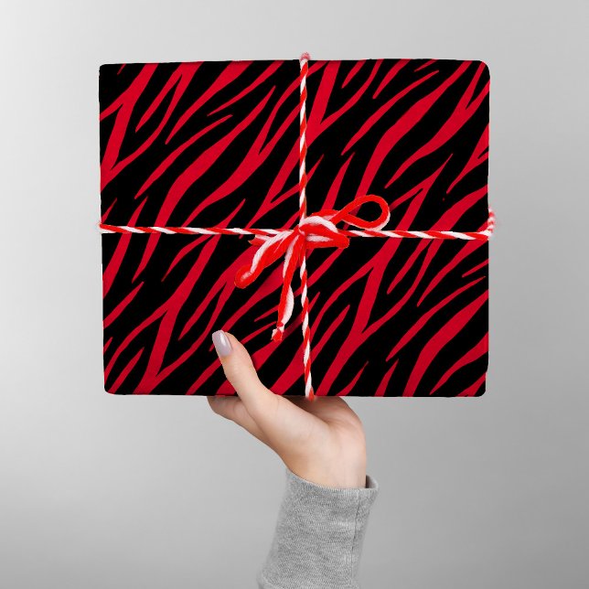 Zebra Print Black Red Cute Modern Xmas Pattern Wrapping Paper (Creator Uploaded)