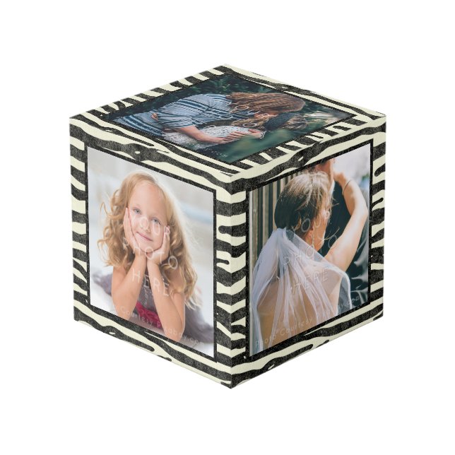 Zebra Print Black Stripes Custom 5 Square Photos Cube (Front Angled)