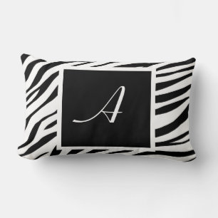 Zebra Print Black & White Monogram Lumbar Pillow