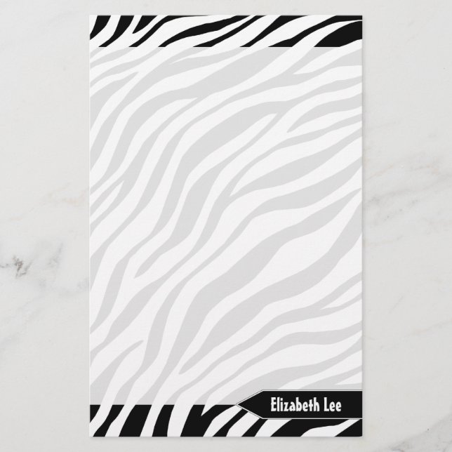 Zebra Print Black & White Personalized Stationery (Front)