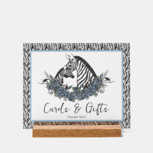 Zebra Print Blue Boy Baby Shower Cards and Gifts Acrylic Sign