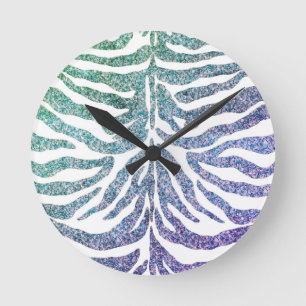 zebra print blue Round Clock