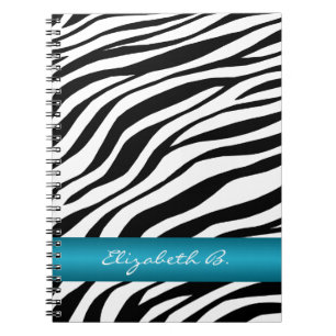 Zebra Print Blue Stripe Personalized Notebook