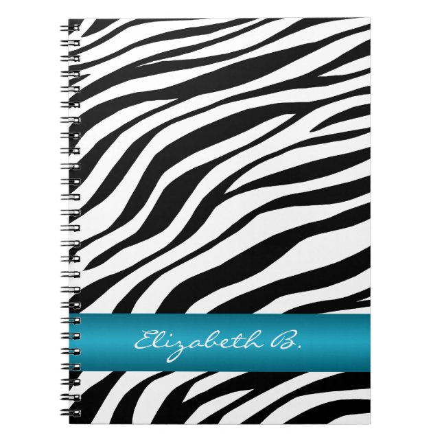 Zebra Print Blue Stripe Personalized Notebook (Front)