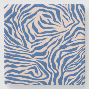 Zebra Print Blue Zebra Stripes Animal Print Stone Coaster