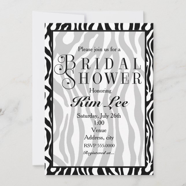Zebra Print Bridal Shower Typography Invitation (Front)