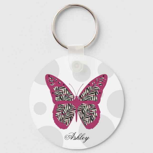 Zebra Print Butterfly Keychain (Front)
