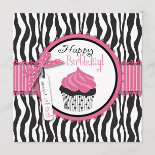 Zebra Print & Cupcake Birthday Card