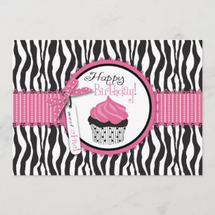 Zebra Print & Cupcake Birthday Card