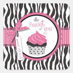 Zebra Print & Cupcake Thank You Square Sticker