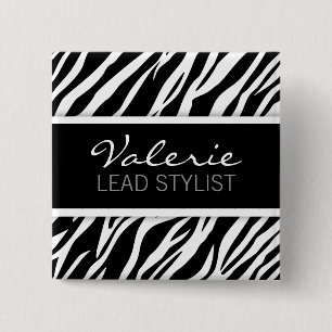Zebra Print (Custom Hair Salon Name) Badge Pin