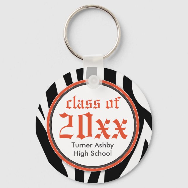 Zebra Print Customized Graduation Keychain orange (Front)