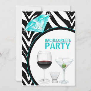 Zebra Print & Diamond Bachelorette Party Invitation