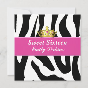 Zebra Print et Crown Sweet sixteen Invitation