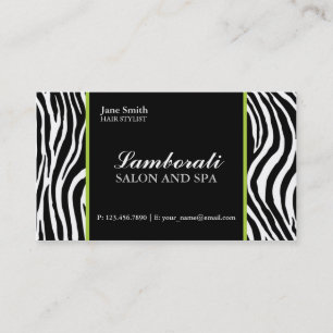 Zebra Print Fashion Hair Stylist Salon Green Business Card
