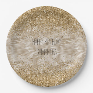 Zebra Print Faux Gold Glitter Paper Plate