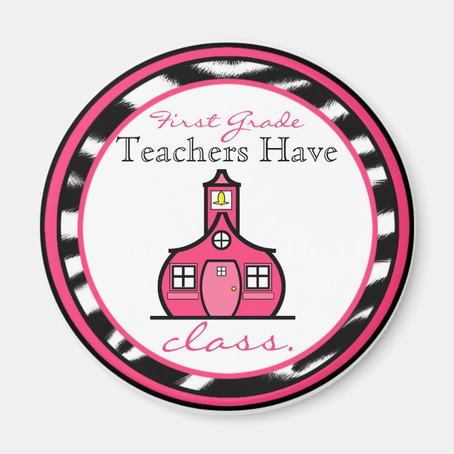 Zebra Print First Grade Teacher Magnet (Front)