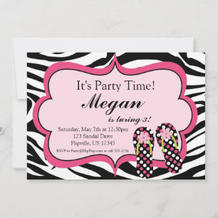 Zebra Print Flip Flop Birthday Party Invitation