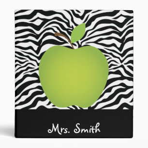 Zebra Print Green Apple Teacher's Personalized Binder