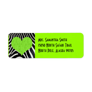 Zebra Print Green Heart - Custom Address